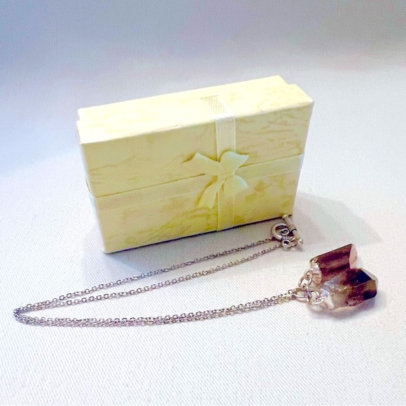 Smoky Quartz Silver Toned Necklace with Gift Box. Chain length - 17 inches. - Picture 7 of 9